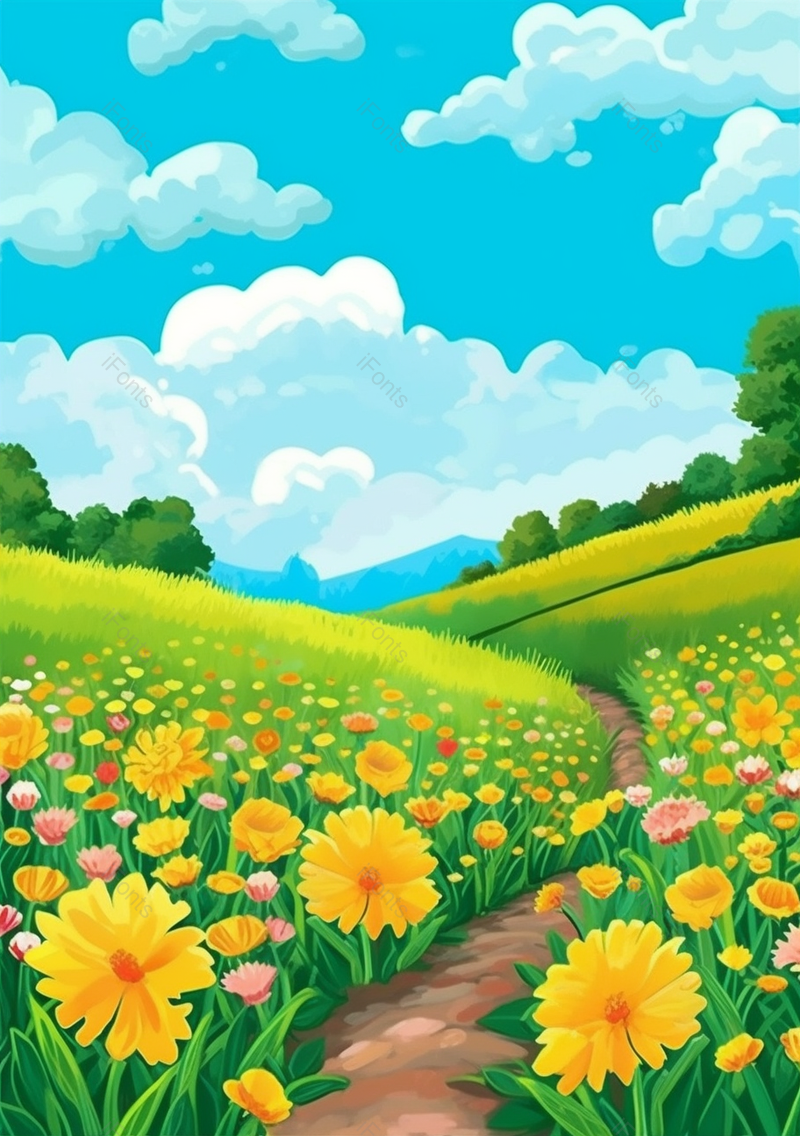 晴朗白天‘春天大自然春分花丛黄花草地漫山遍野田园风景,插画/手绘图,插画/手绘图库,插画/手绘图下载,插画/手绘